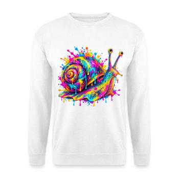 Schnecke – Buntes Neon Graffiti Tiermotiv - Unisex Pullover - Weiß - Vorne - Alina (178cm) & Michal (187cm)