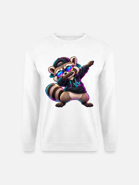 Waschbär mit Sonnenbrille – Cooler Dab Dance - Unisex Pullover - Weiß