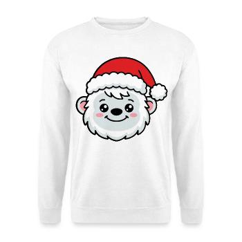 Süßes Kawaii-Yeti-Gesicht mit Weihnachtsmannmütze - Unisex Pullover - Weiß - Vorne - Alina (178cm) & Michal (187cm)