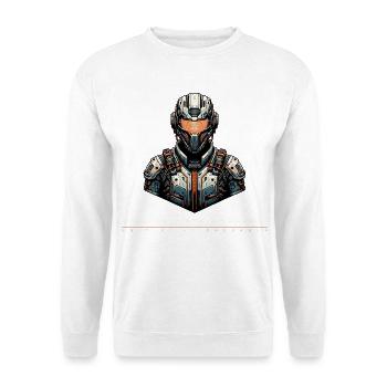 Project Chronos Cyberpunk Mech Design - Unisex Pullover - Weiß - Vorne - Alina (178cm) & Michal (187cm)