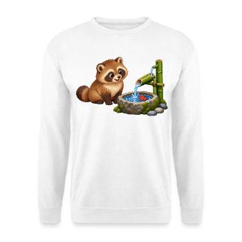 Tanuki am japanischen Bambus-Wasserspiel - Unisex Pullover - Weiß - Vorne - Alina (178cm) & Michal (187cm)