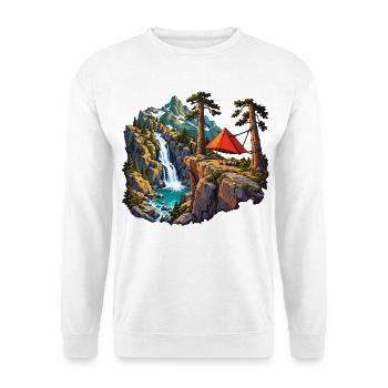 Felskessel-Camp mit Hängezelt und Wasserfall - Unisex Pullover - Weiß - Vorne - Alina (178cm) & Michal (187cm)