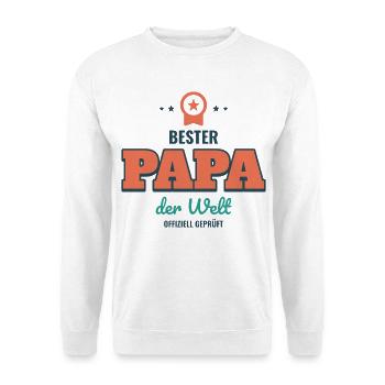 Bester Papa der Welt – offiziell geprüft - Unisex Pullover - Weiß - Vorne - Alina (178cm) & Michal (187cm)