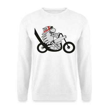 Motorradfahrer Schaf - Unisex Pullover - Weiß - Vorne - Alina (178cm) & Michal (187cm)