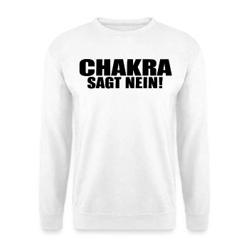 Chakra Sagt Nein! - Unisex Pullover - Weiß - Vorne - Alina (178cm) & Michal (187cm)