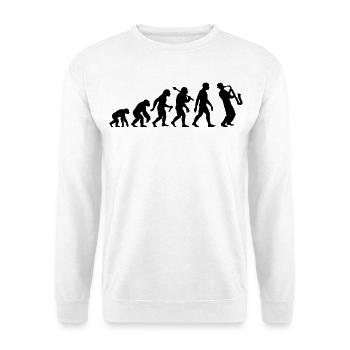 Saxophonist Evolution Jazz Musiker Mit Saxophon - Unisex Pullover - Weiß - Vorne - Alina (178cm) & Michal (187cm)