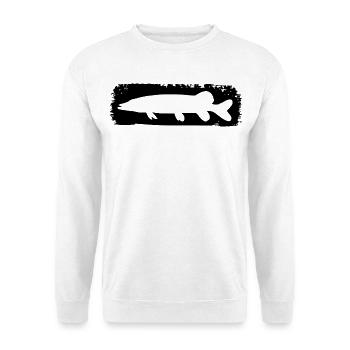 Hecht im Farbstrich - schwarz - Unisex Pullover - Weiß - Vorne - Alina (178cm) & Michal (187cm)