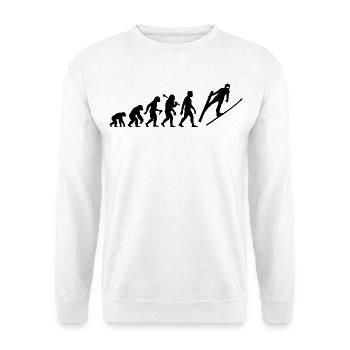 Skispringen Evolution Skispringer Im Flug - Unisex Pullover - Weiß - Vorne - Alina (178cm) & Michal (187cm)