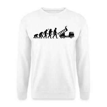 Kipplaster Fahrer Evolution Für LKW-Fahrer - Unisex Pullover - Weiß - Vorne - Alina (178cm) & Michal (187cm)