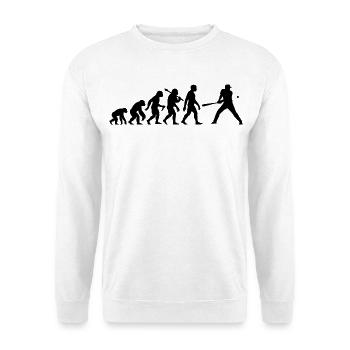 Baseball Evolution Schlagmann Baseballspieler - Unisex Pullover - Weiß - Vorne - Alina (178cm) & Michal (187cm)
