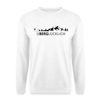 Überglücklich – Wortspiel für Bergliebhaber - Unisex Pullover - Weiß - Vorne - Alina (178cm) & Michal (187cm)