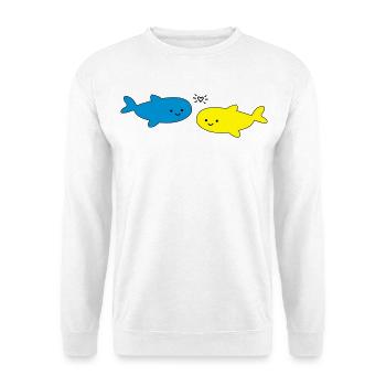 Fröhliche Fische Blau Gelb - Unisex Pullover - Weiß - Vorne