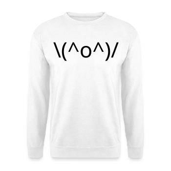 Freude Emote \(^o^)/ Arme hoch Kaomoji - Unisex Pullover - Weiß - Vorne