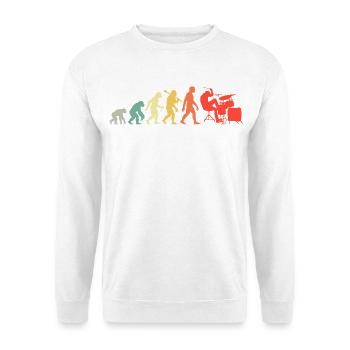 Retro Schlagzeuger Evolution Schlagzeug für Männer - Unisex Pullover - Weiß - Vorne - Alina (178cm) & Michal (187cm)