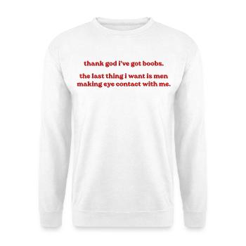 Thank God I’ve Got Boobs - Unisex Pullover - Weiß - Vorne - Alina (178cm) & Michal (187cm)