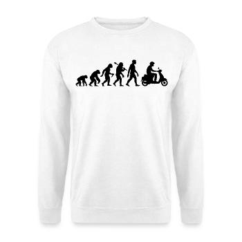 Roller Evolution - Mofa Moped Scooter Fahren - Unisex Pullover - Weiß - Vorne - Alina (178cm) & Michal (187cm)