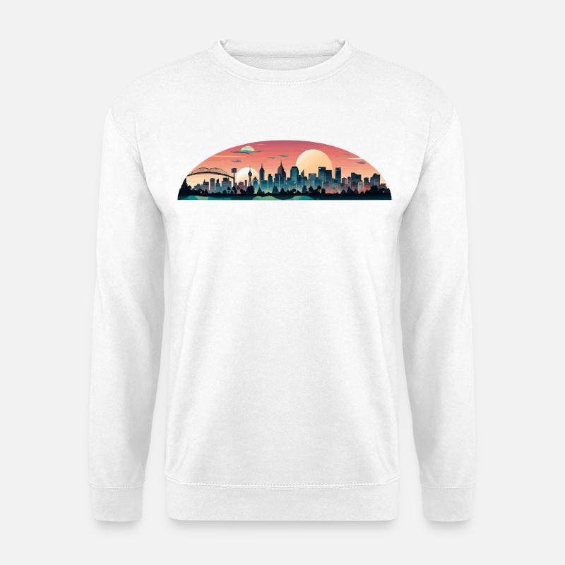 Sonnenuntergangsstadt Panorama - Unisex Pullover - Weiß