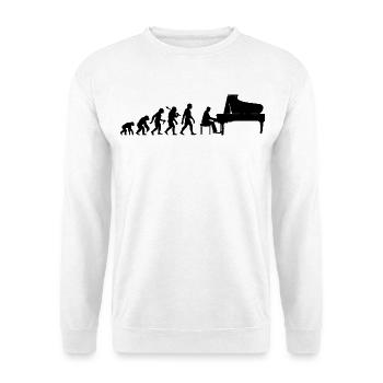 Retro Klavierspieler Evolution Pianist mit Piano - Unisex Pullover - Weiß - Vorne - Alina (178cm) & Michal (187cm)