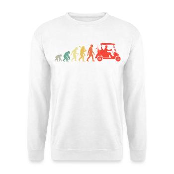 Retro Golf Evolution Golfwagen Golfer Golfspieler - Unisex Pullover - Weiß - Vorne - Alina (178cm) & Michal (187cm)
