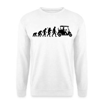 Golf Evolution Golfwagen Für Golfer Golfspieler - Unisex Pullover - Weiß - Vorne - Alina (178cm) & Michal (187cm)