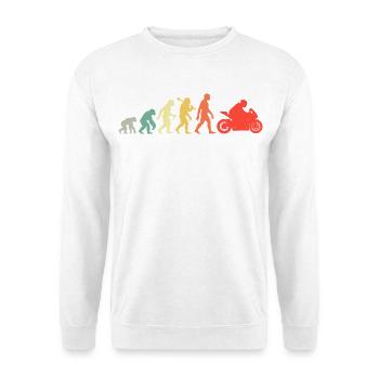 Retro Motorrad Evolution Motorradfahrer Biker - Unisex Pullover - Weiß - Vorne - Alina (178cm) & Michal (187cm)