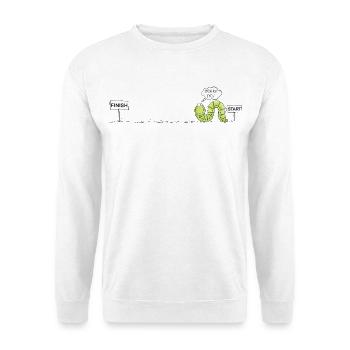 Inchworm Wurm Motivation Schritt für Schritt Humor - Unisex Pullover - Weiß - Vorne - Alina (178cm) & Michal (187cm)