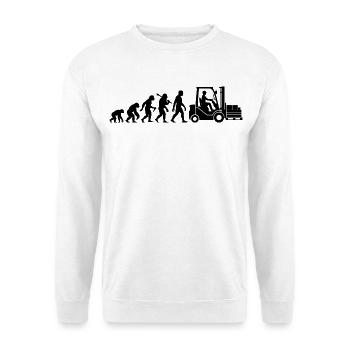 Gabelstapler Evolution Für Staplerfahrer Lagerist - Unisex Pullover - Weiß - Vorne - Alina (178cm) & Michal (187cm)