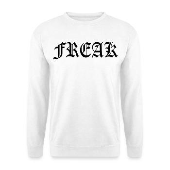 🖤 FREAK Black – Gotische Schrift – Dunkle Streetwear - Unisex Pullover - Weiß - Vorne - Alina (178cm) & Michal (187cm)
