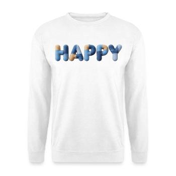 Lettres en tissu heureux Bleu beige raccommodé - Sweat-shirt Unisexe - blanc - Devant