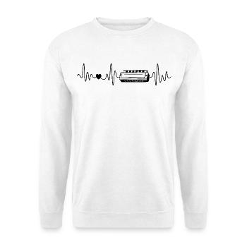 Mundharmonika Herzschlag Mundharmonikaspieler - Unisex Pullover - Weiß - Vorne - Alina (178cm) & Michal (187cm)
