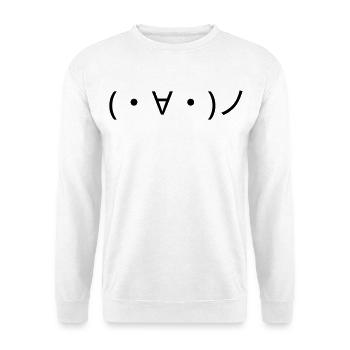 Winkendes Emote (・∀・)ノ Hallo Kaomoji - Unisex Pullover - Weiß - Vorne