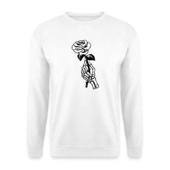 Rose in einer Hand, Illustration, Skelett-Hand - Unisex Pullover - Weiß - Vorne