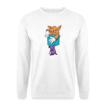 Verspielte Katze mit Mausmuster - Unisex Pullover - Weiß - Vorne