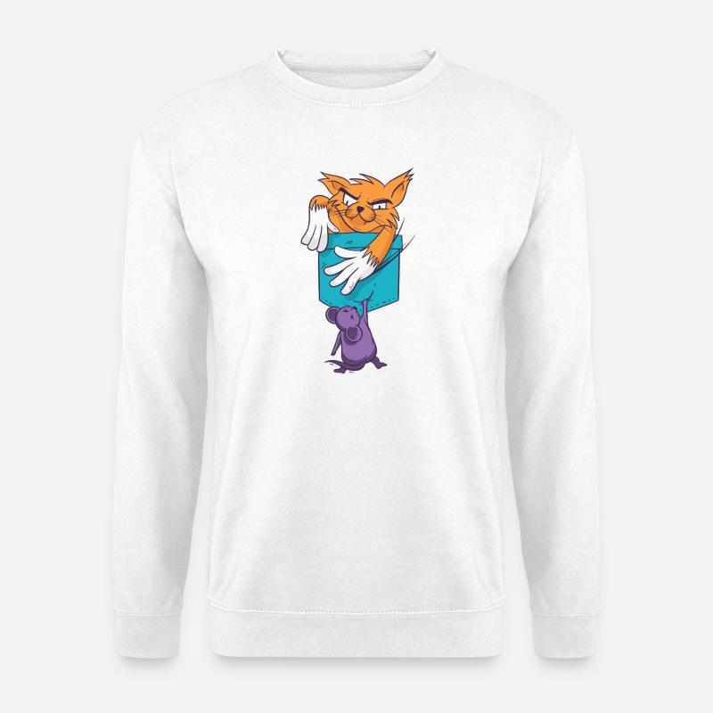 Playful Cat with Mouse Pattern - Unisex Sweatshirt - white