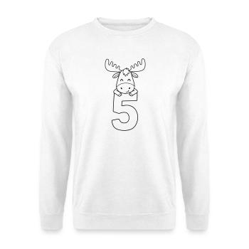 Cute moose with the number 5 cartoon illustration - Unisex Sweatshirt - white - Front