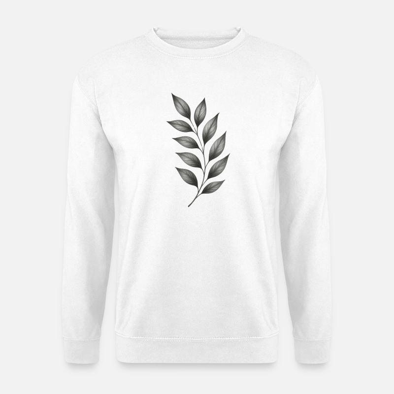 Gray Leaf Branches Botanical Minimal Lines - Unisex Sweatshirt - white