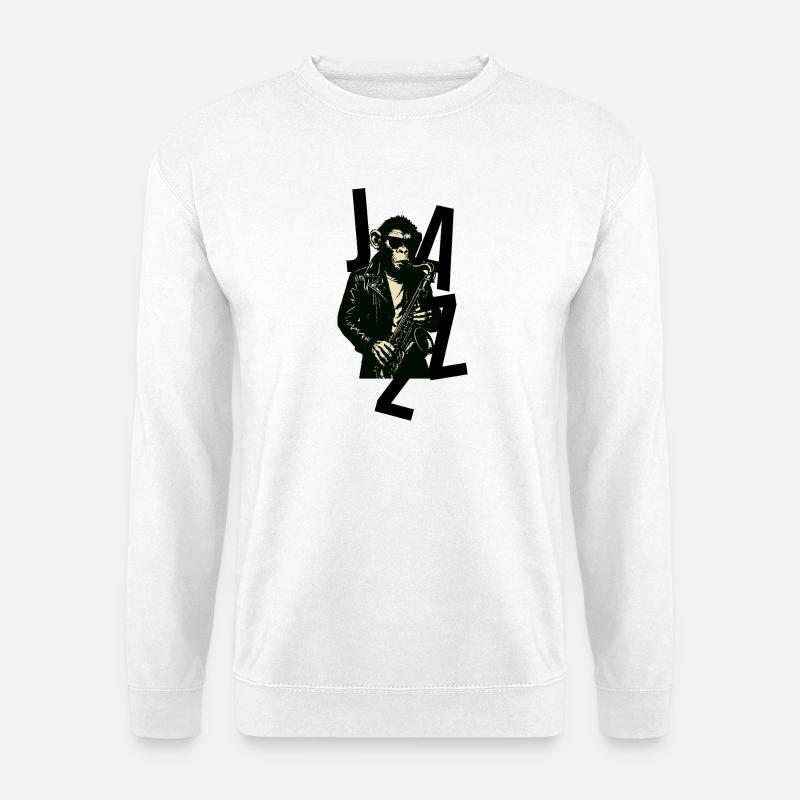 Saxophonaffe im Leder - Unisex Pullover - Weiß