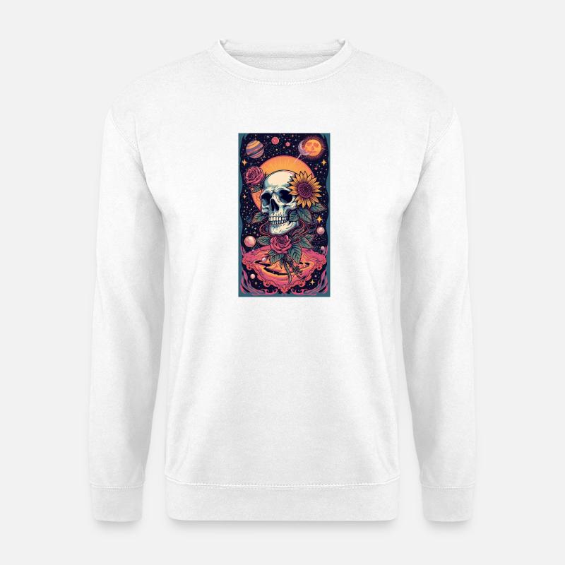 Schädel und Weltraumblume - Unisex Pullover - Weiß