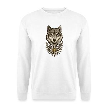 Tête de loup avec edelweiss - Sweat-shirt Unisexe - blanc - Devant