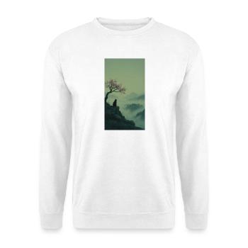 Chat noir à Sakura Tree – Design zen asiatique - Sweat-shirt Unisexe - blanc - Devant