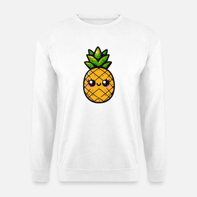 Kawaii-Ananas mit grünem Laub - Unisex Pullover - Weiß