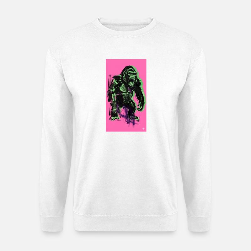 Neon-Gorilla Rage auf Pink - Unisex Pullover - Weiß