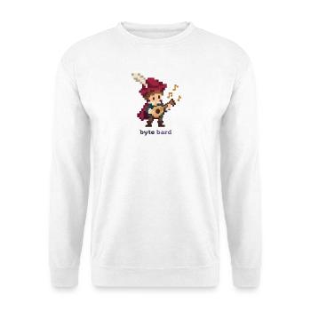 Pixel Barde mit Laute - Unisex Pullover - Weiß - Vorne - Alina (178cm) & Michal (187cm)