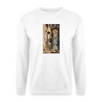 Engel und Jungfrau in Gold Blau - Unisex Pullover - Weiß - Vorne - Alina (178cm) & Michal (187cm)