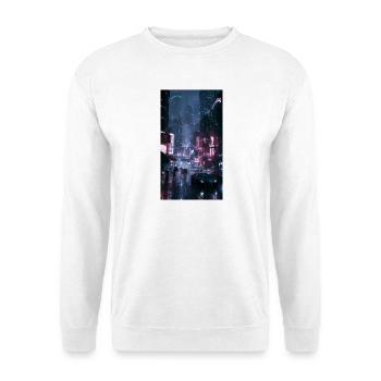 Neonregen-Stadt Neonlicht - Unisex Pullover - Weiß - Vorne - Alina (178cm) & Michal (187cm)