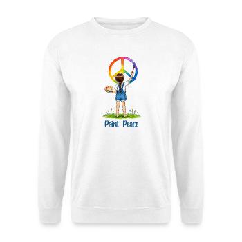 Mädchen malt Peace Zeichen – Paint Peace Aquarell - Unisex Pullover - Weiß - Vorne - Alina (178cm) & Michal (187cm)