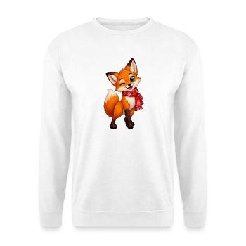 Kuschelfuchs mit rotem Schal - Unisex Pullover - Weiß - Vorne - Alina (178cm) & Michal (187cm)