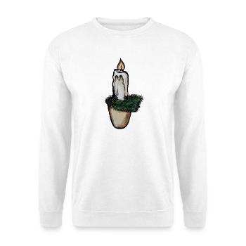Schmelzende Kerze auf Kiefernzweigen - Unisex Pullover - Weiß - Vorne - Alina (178cm) & Michal (187cm)