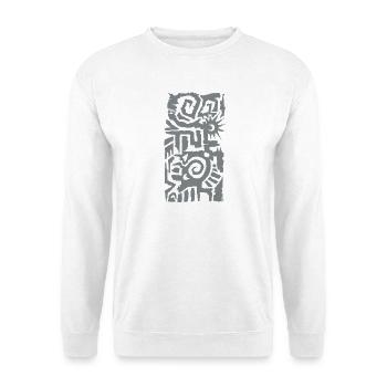 Abstrakte Sonnen-Spiral-Geometrie - Unisex Pullover - Weiß - Vorne - Alina (178cm) & Michal (187cm)