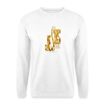 Der Name Jesus hat Kraft Jesus Geschenkidee - Unisex Pullover - Weiß - Vorne - Alina (178cm) & Michal (187cm)